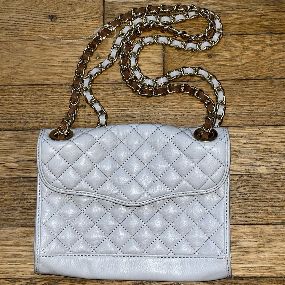 Rebecca Minkoff gray quilted leather mini shoulder bag w/ Chain strap